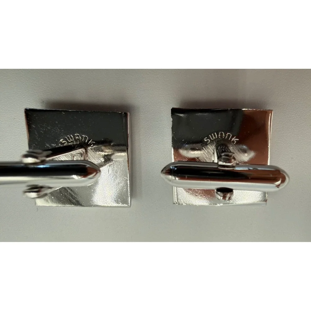 Swank Vintage Mens Initial J Cufflinks and Tie Clip Set Silver Tone Square